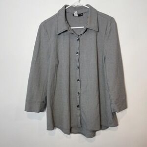 Peace of Cloth Tunic Tops Womens Gray L Long Sleeve Button Collared Houndstooth